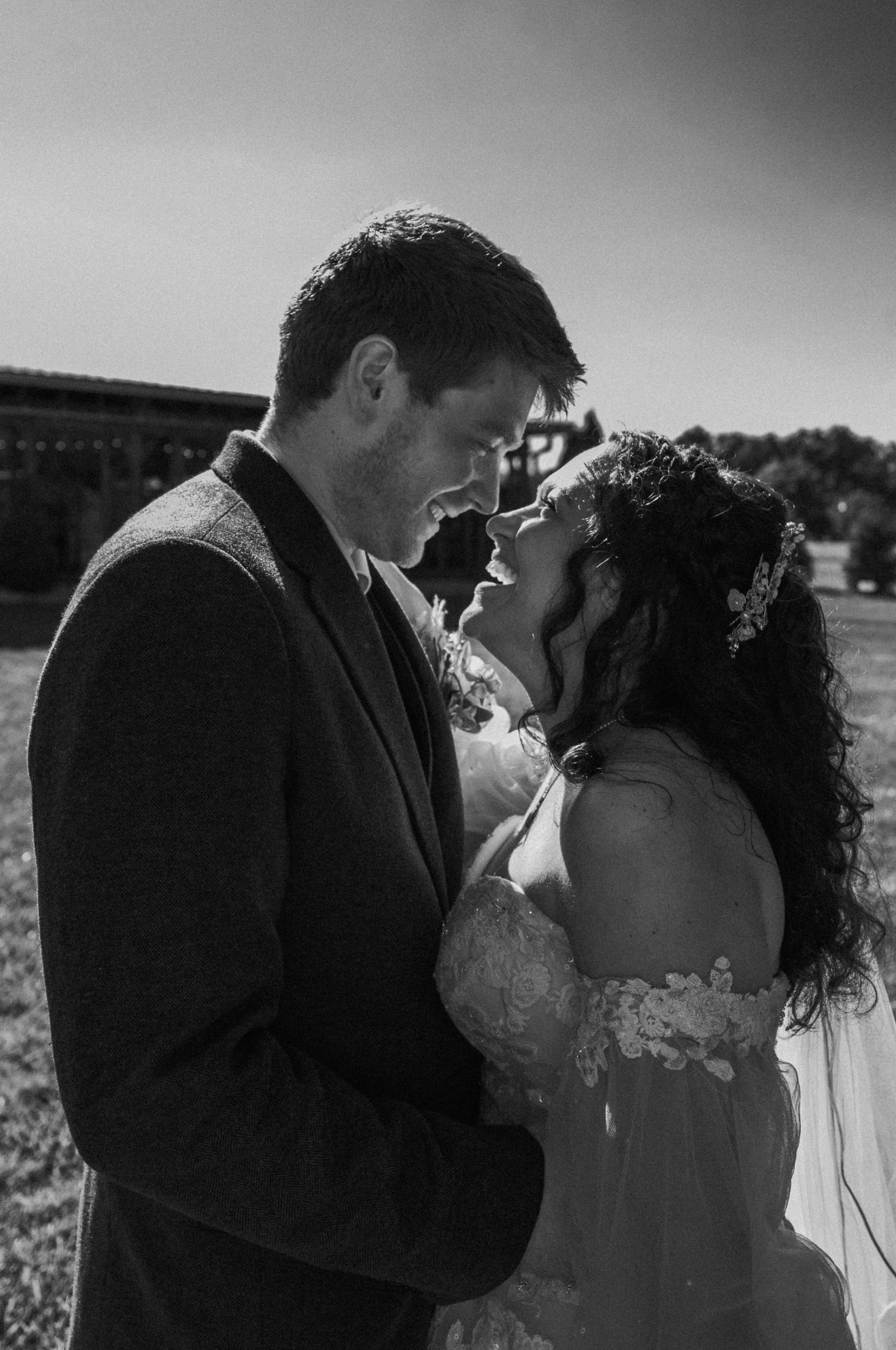 Close portrait of Jessie and Kurtis in monochrome