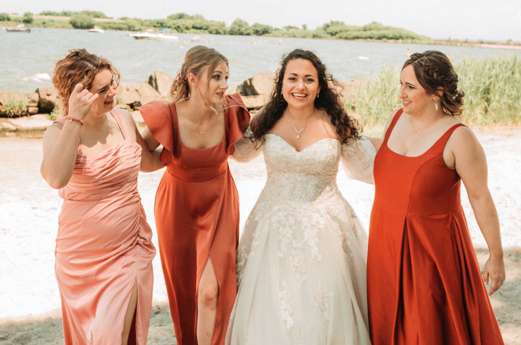 Beach walk with bridesmaids
