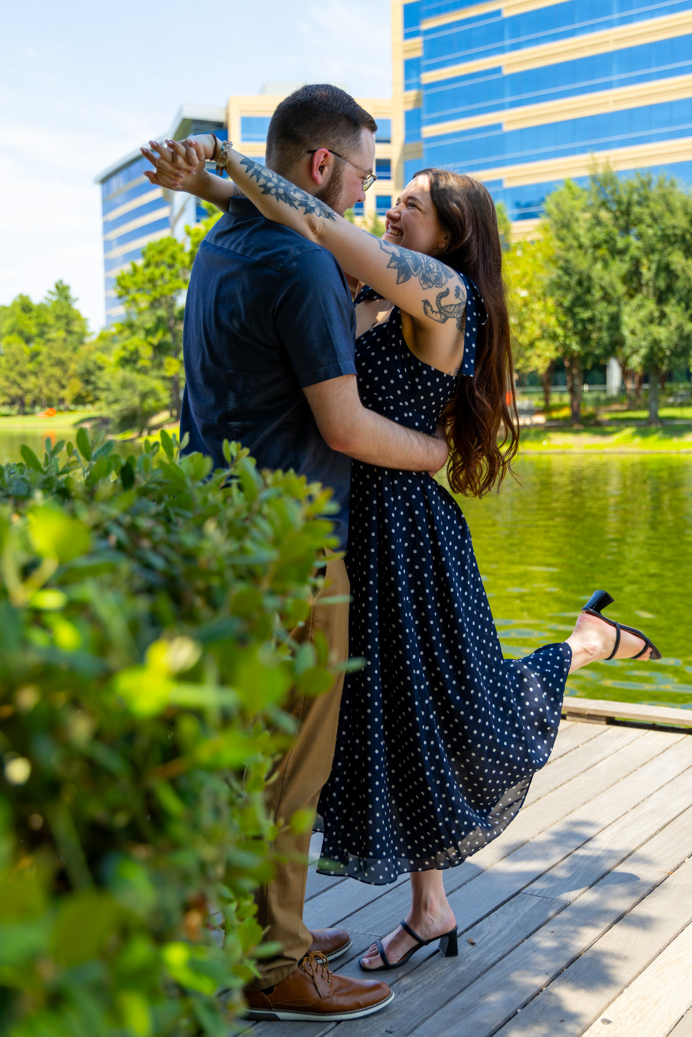 Brandon and Emily dancing beside the lake